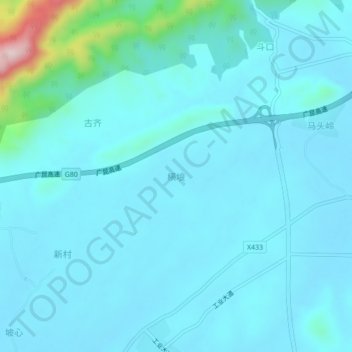 横埌地形图、海拔、地势