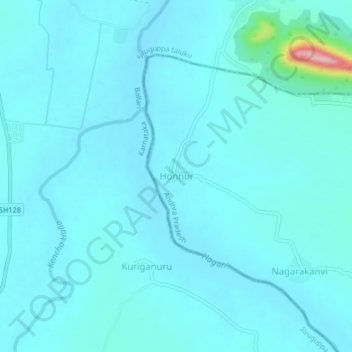 Honnur地形图、海拔、地势