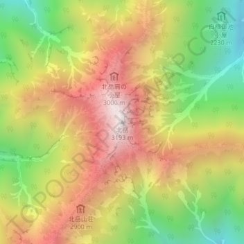 北岳地形图、海拔、地势