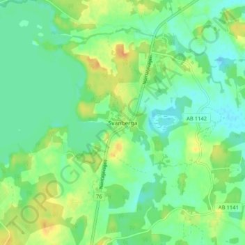 Svanberga地形图、海拔、地势