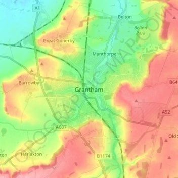 Grantham地形图、海拔、地势