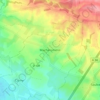 Machéroménil地形图、海拔、地势