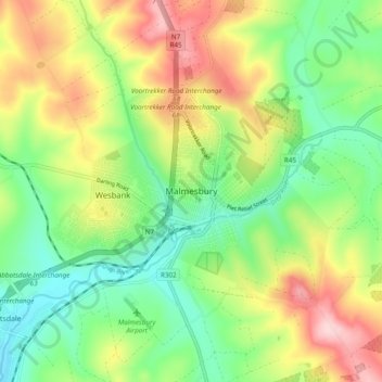 Malmesbury地形图、海拔、地势