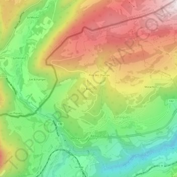 Le Bugnon地形图、海拔、地势