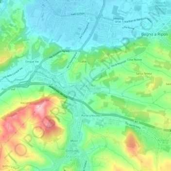 Ponte a Ema地形图、海拔、地势
