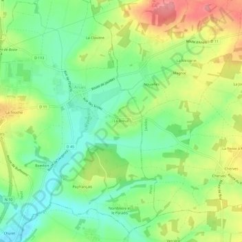 Le Breuil地形图、海拔、地势