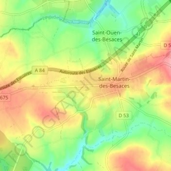 Les Blanches Landes地形图、海拔、地势