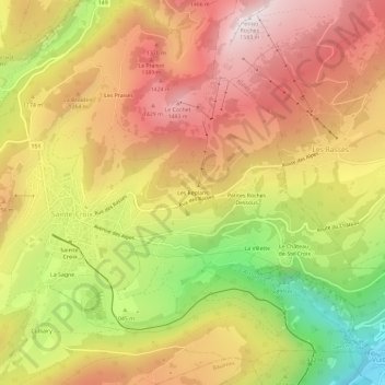Les Replans地形图、海拔、地势