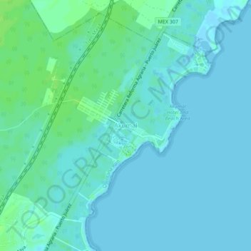 Akumal地形图、海拔、地势