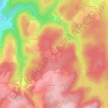 Les Valtats地形图、海拔、地势