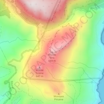 Monte Oro地形图、海拔、地势