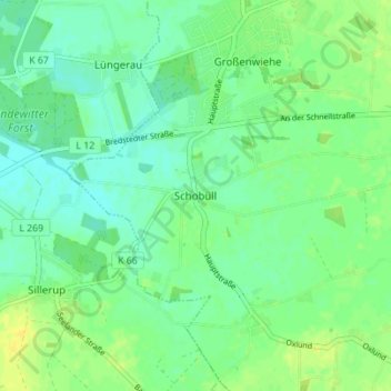 Schobüll地形图、海拔、地势