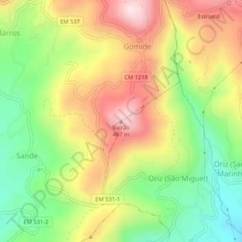 Vairão地形图、海拔、地势