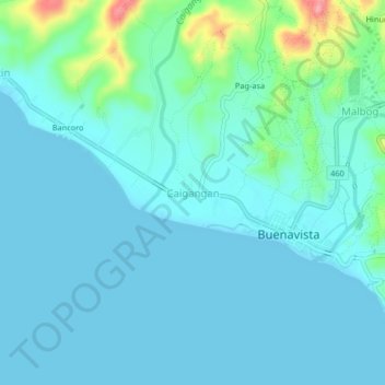 Caigangan地形图、海拔、地势