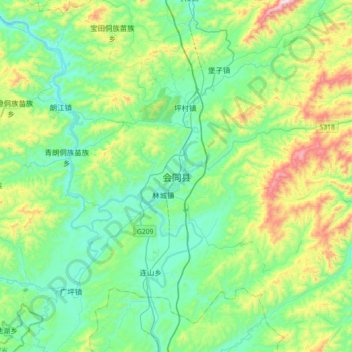 会同县地形图、海拔、地势
