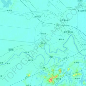汉川市地形图、海拔、地势