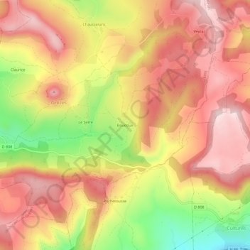 Boudoux地形图、海拔、地势