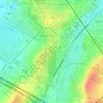 Murigny地形图、海拔、地势
