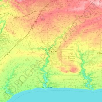 St. Thomas地形图、海拔、地势