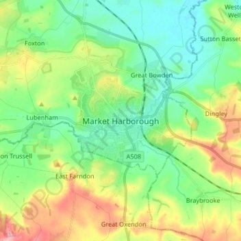 Market Harborough地形图、海拔、地势