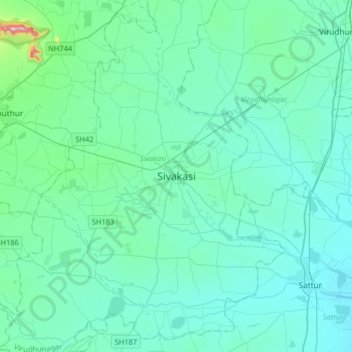 Sivakasi地形图、海拔、地势