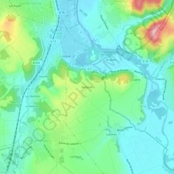 Bergoide地形图、海拔、地势