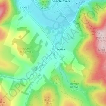 Traquair Mill地形图、海拔、地势