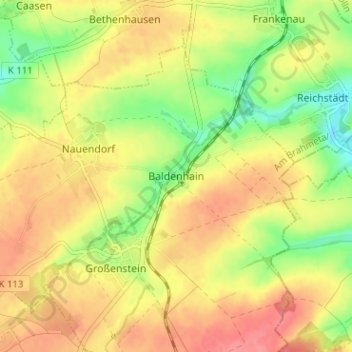 Baldenhain地形图、海拔、地势