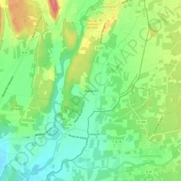 Margerie地形图、海拔、地势