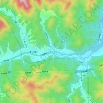 下清水村地形图、海拔、地势