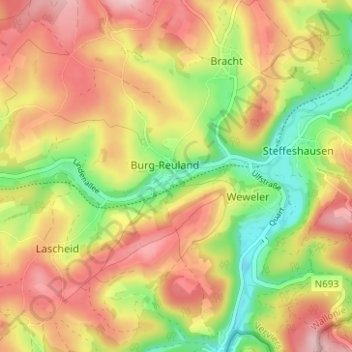 Reuland地形图、海拔、地势