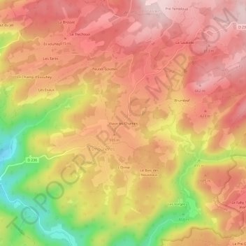 Viaux les Champs地形图、海拔、地势