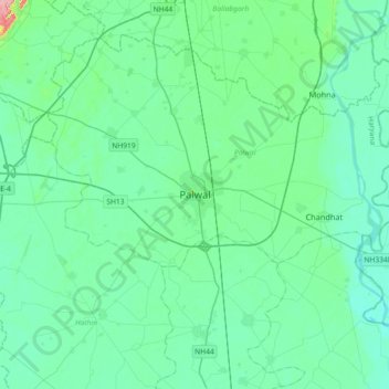 Palwal地形图、海拔、地势