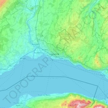 Lausanne地形图、海拔、地势