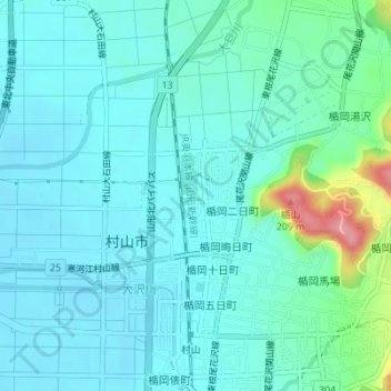 村山市立楯岡中学校地形图、海拔、地势