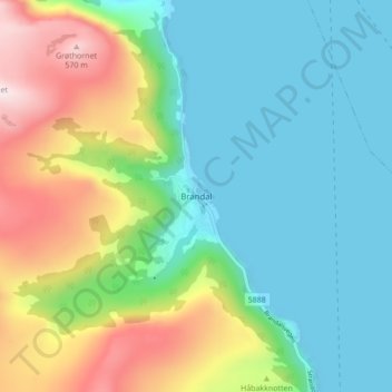 Brandal地形图、海拔、地势