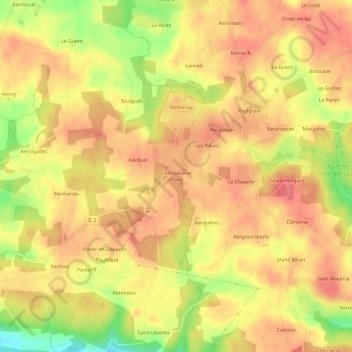 Coëtulaire er Hoed地形图、海拔、地势
