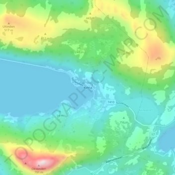 Kvina地形图、海拔、地势
