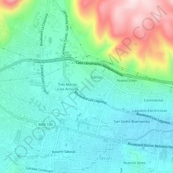 Montes Azules地形图、海拔、地势