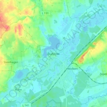 Bützow地形图、海拔、地势