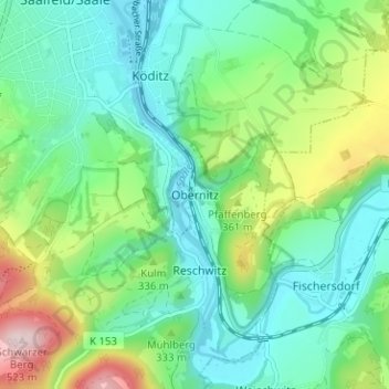 Obernitz地形图、海拔、地势