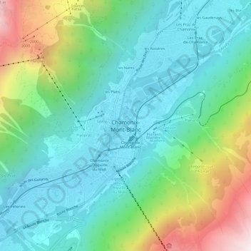Chamonix-Mont-Blanc地形图、海拔、地势