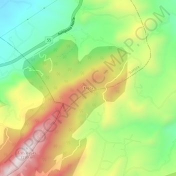 Tilata地形图、海拔、地势