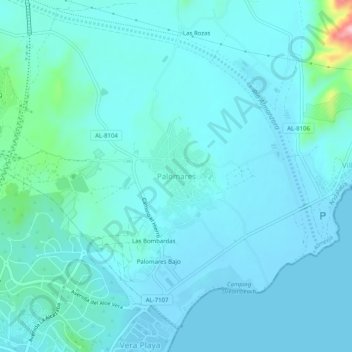 Palomares地形图、海拔、地势