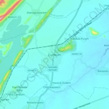 Cumbum地形图、海拔、地势