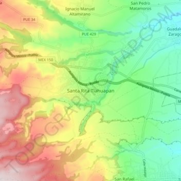 Santa Rita Tlahuapan地形图、海拔、地势
