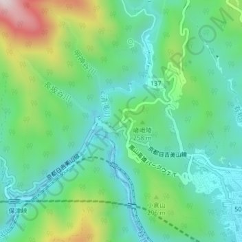 保津峡展望台地形图、海拔、地势
