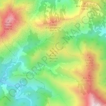 Rocca Vergone地形图、海拔、地势