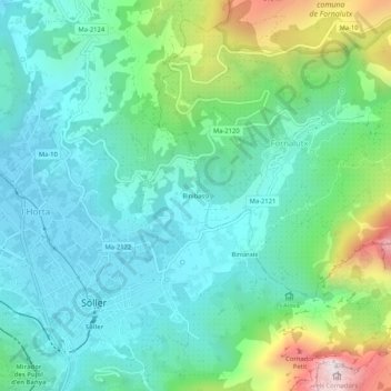 Binibassí地形图、海拔、地势