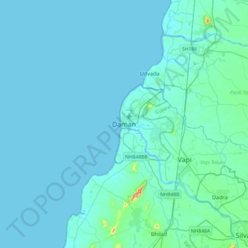 Daman地形图、海拔、地势